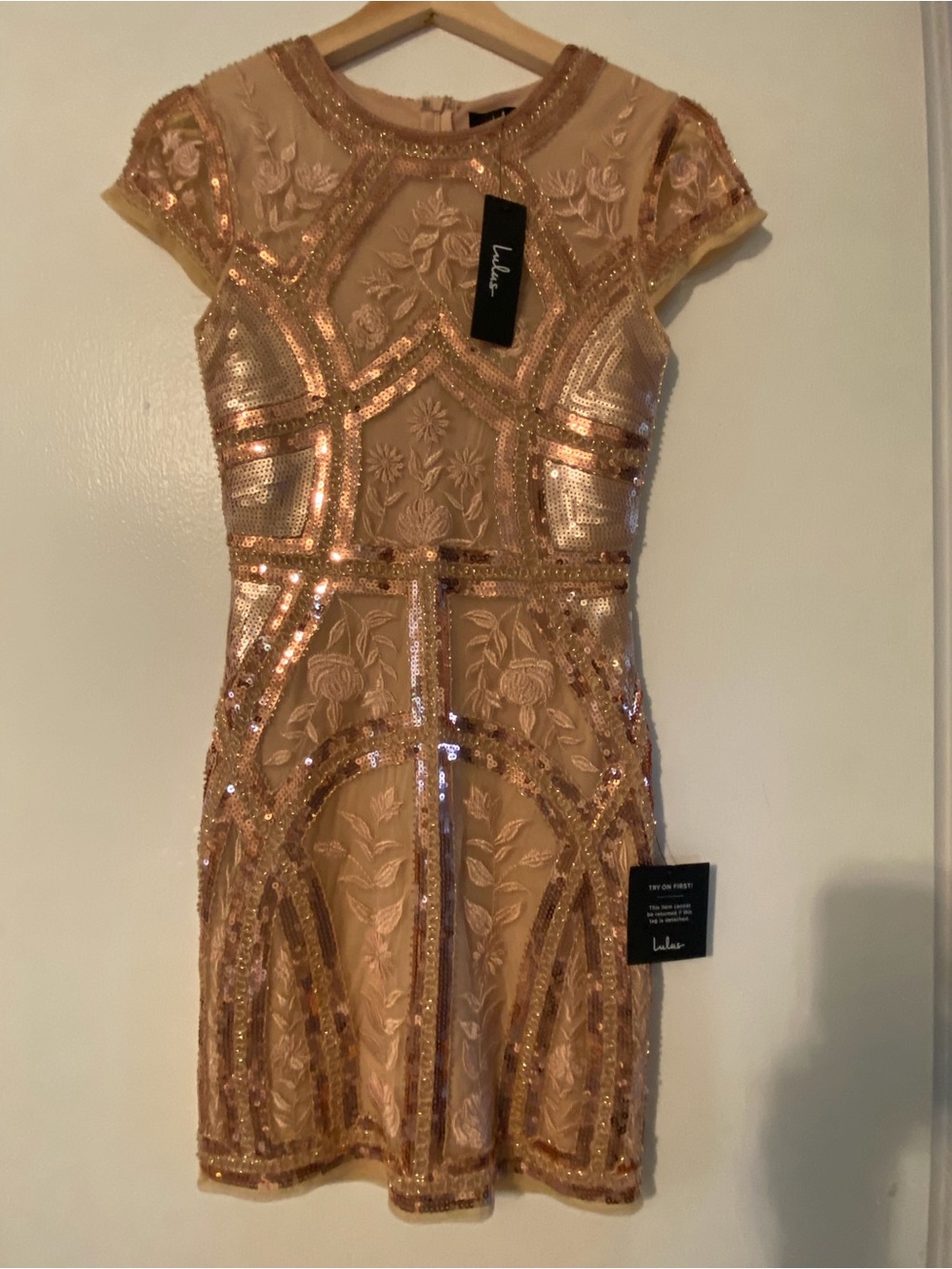 Lulu's Rose Gold Sequin & Embroidered Dress